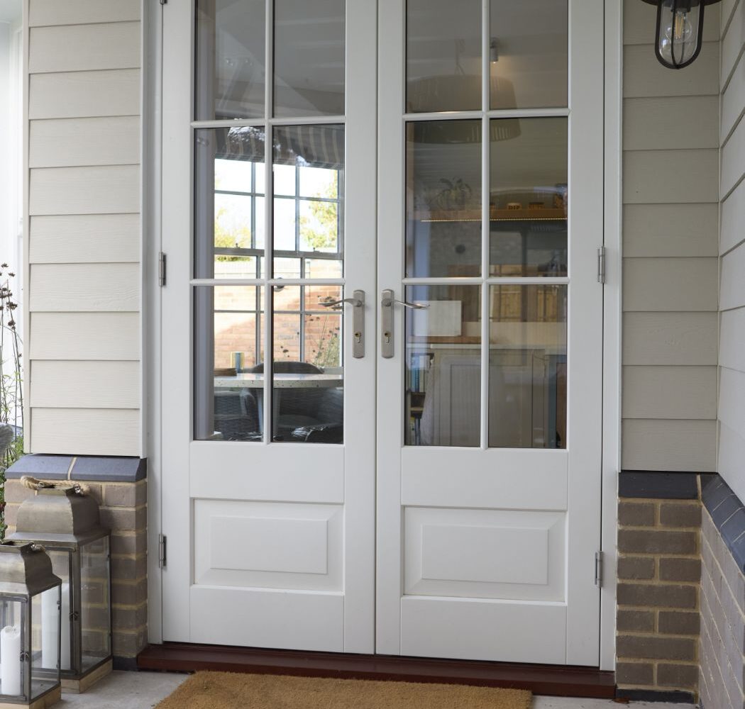 external view of closed french doors