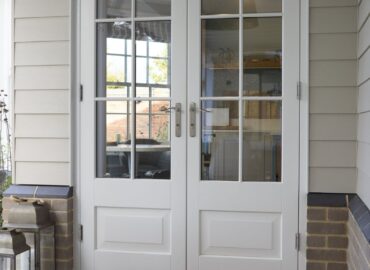 external view of closed french doors
