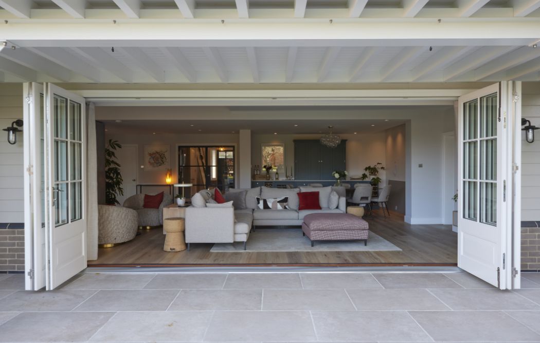 open timber bifold doors.