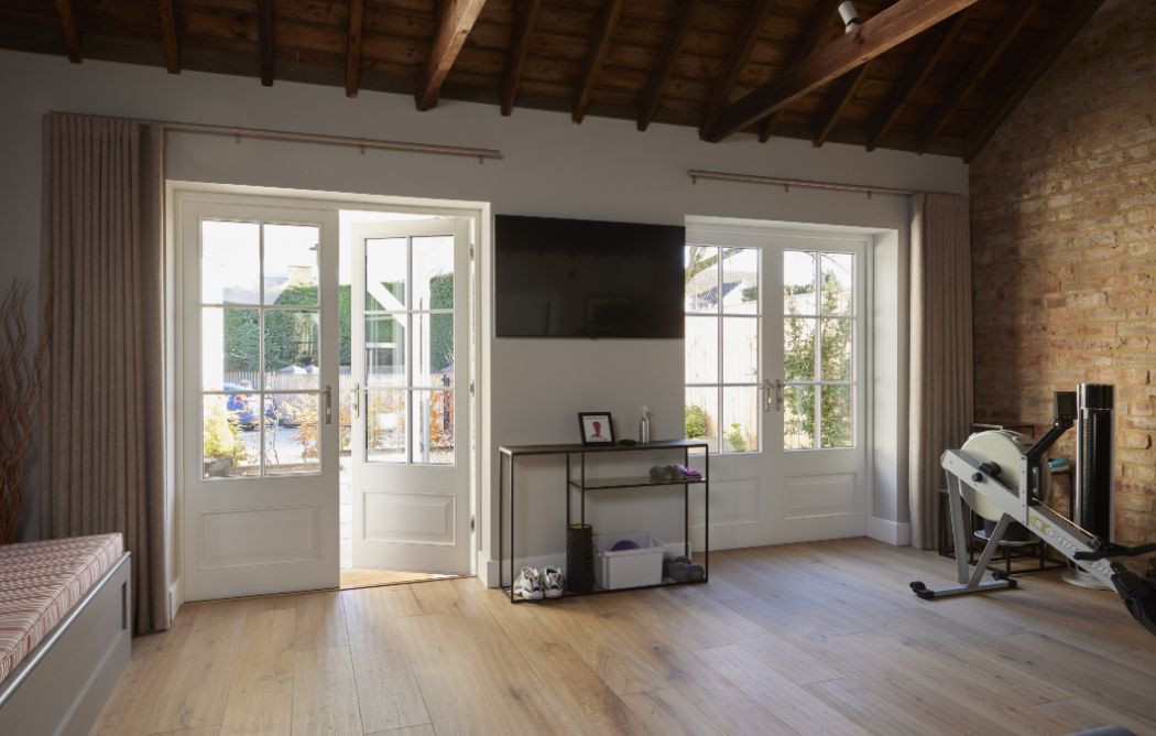 two sets of french doors.