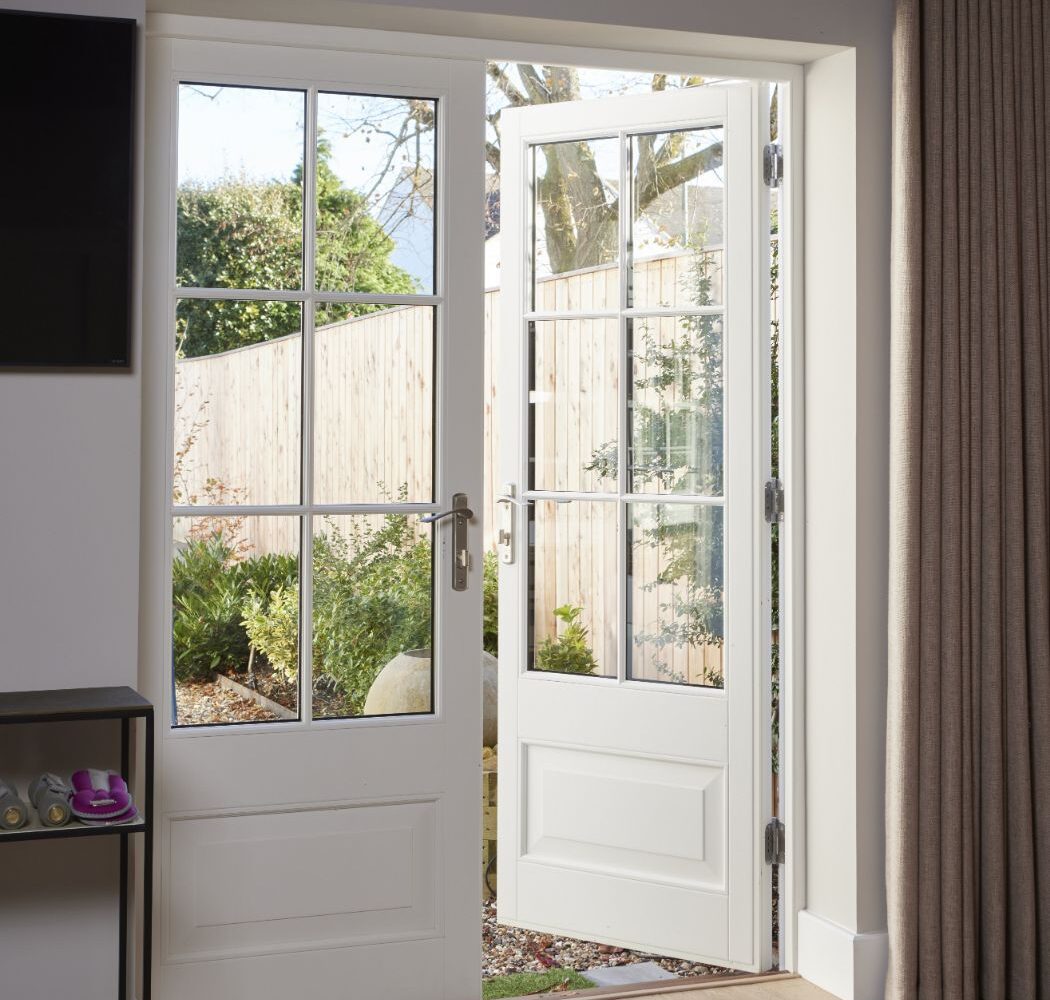 french doors opening into the garden.