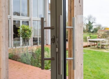 sliding door handles looking into garden.